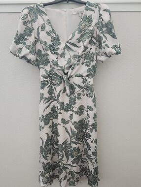 julia jordan White Midi Dress with Green Floral Print